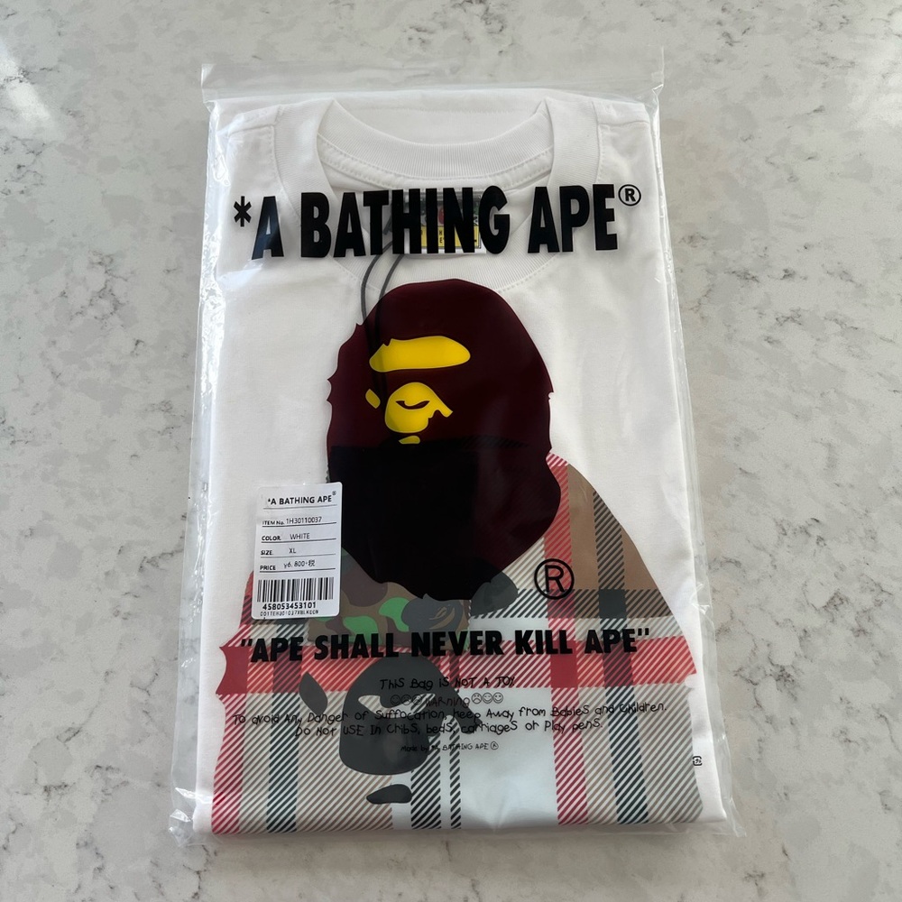 BAPE A Bathing Ape X Burberry Check By Bathing Ape(X-Large)(White)(Brand New)